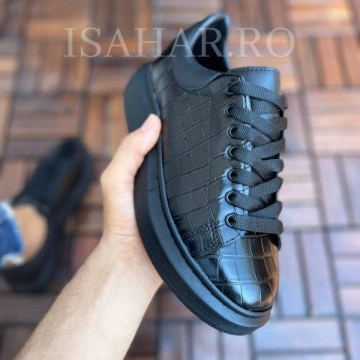 Pantofi sport barbati, casual, pentru evenimente speciale, negru lucios, ISAHAR - Img 3
