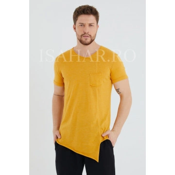 Tricou barbati elegant, culoare mustar, BREEZY, material premium , ISAHAR - Img 3