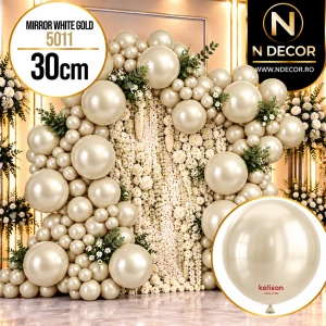 Baloane latex 30cm Mirror White Gold Kalisan 5011 - Img 2