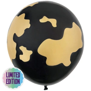 Baloane latex 30cm Safari Country Cow - Black (Print: Gold) - Img 2