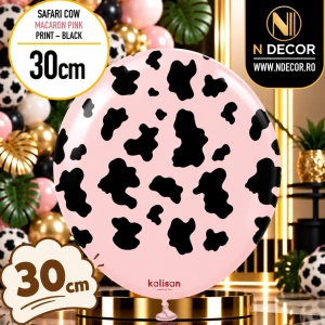 Baloane latex 30cm Safari Cow - Macaron Pink Print - Black