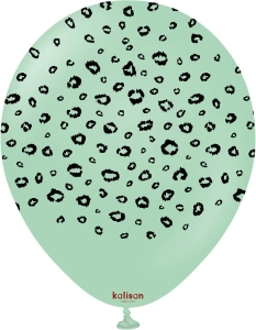Baloane latex 30cm Safari Leopard - Macaron Green Print - Black - Img 2