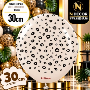 Baloane latex 30cm Safari Leopard - White Sand Print - Black