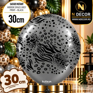 Baloane latex 30cm Safari Mutant - Mirror Space Grey Print - Black