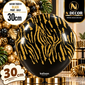 Baloane latex 30cm Safari Tiger N - Black Print - Gold