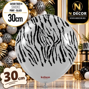 Baloane latex 30cm Safari Tiger N - Smoke Print - Black