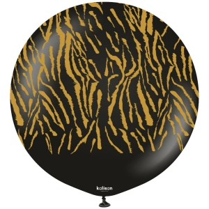 Balon latex jumbo 60cm Safari Tiger N - Black Print - Gold - Img 2