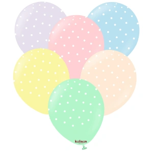SET 25 Baloane Latex 30cm Macaron asortat cu buline albe - Img 2