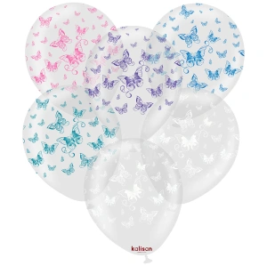 SET 25 Baloane latex 30cm Transparente cu print Fluturi - Img 2