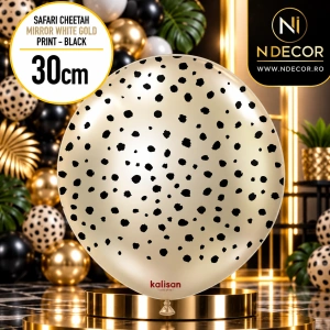 Baloane latex 30cm Safari Cheetah - Mirror White Gold Print Colour - Black