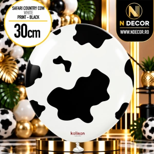 Baloane latex 30cm Safari Country Cow - White (Print: Black)