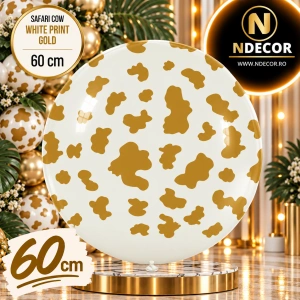 Balon latex jumbo 60cm Safari Cow - White Print - Gold