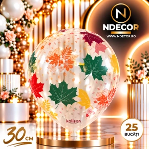 SET 25 Baloane latex 30cm Transparente cu print Frunze
