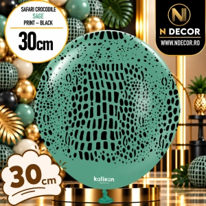Baloane latex 30cm Safari Crocodile - Sage Print - Black