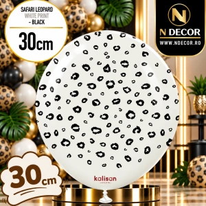 Baloane latex 30cm Safari Leopard - White Print - Black