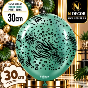 Baloane latex 30cm Safari Mutant - Mirror Green Print - Black