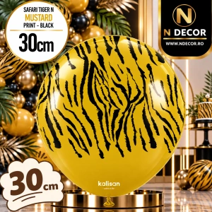 Baloane latex 30cm Safari Tiger N - Mustard Print - Black