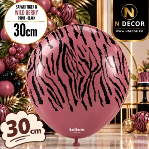 Baloane latex 30cm Safari Tiger N - Wild Berry Print - Black