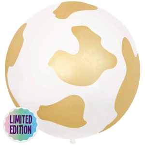 Balon Latex jumbo 60cm Safari Country Cow - White (Print: Gold) - Img 2