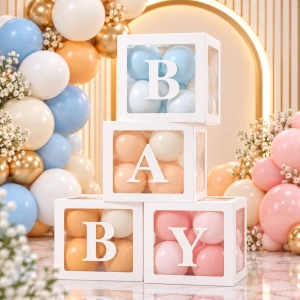 Set 4 cutii albe de carton BABY 30x30cm