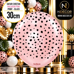 Baloane latex 30cm Safari Cheetah - Macaron Pink Print Colour - Black