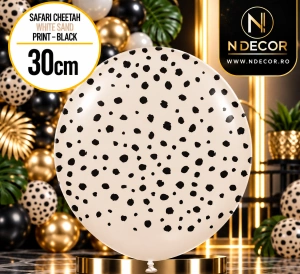 Baloane latex 30cm Safari Cheetah - White Sand Print - Black
