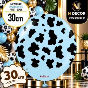 Baloane latex 30cm Safari Cow - Macaron Blue Print Colour - Black