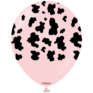 Baloane latex 30cm Safari Cow - Macaron Pink Print - Black - Img 2