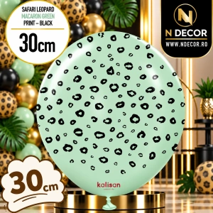 Baloane latex 30cm Safari Leopard - Macaron Green Print - Black