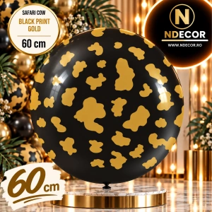 Balon latex jumbo 60cm Safari Cow - Black Print - Gold