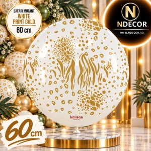 Balon latex jumbo 60cm Safari Mutant - White Print - Gold