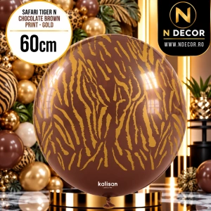 Balon latex jumbo 60cm Safari Tiger N - Chocolate Brown Print - Gold