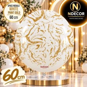 Balon latex jumbo 60cm Space Nebula - White Print - Gold