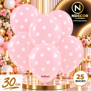 SET 25 Baloane latex 30cm Light Pink cu buline albe