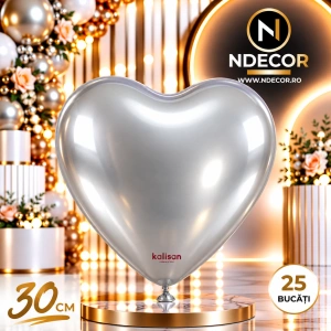 SET 25 Baloane Latex Inima 30cm Mirror Silver 5002