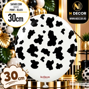 Baloane latex 30cm Safari Cow - White Print Colour - Black