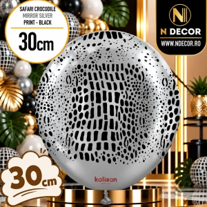 Baloane latex 30cm Safari Crocodile - Mirror Silver Print - Black