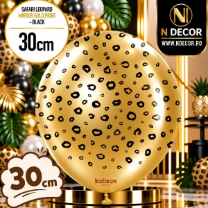 Baloane latex 30cm Safari Leopard - Mirror Gold Print Colour - Black