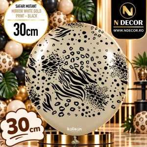 Baloane latex 30cm Safari Mutant - Mirror White Gold Print - Black