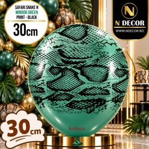 Baloane latex 30cm Safari Snake N - Mirror Green Print - Black