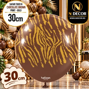Baloane latex 30cm Safari Tiger N - Chocolate Brown Print - Gold