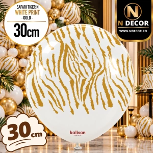Baloane latex 30cm Safari Tiger N - White Print - Gold