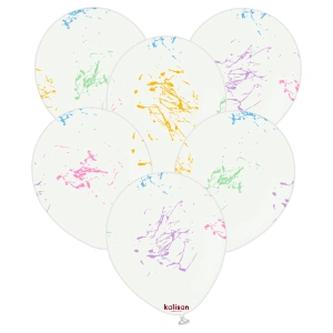 SET 25 Baloane latex 30cm Albe print Splatter 5 culori - Img 2