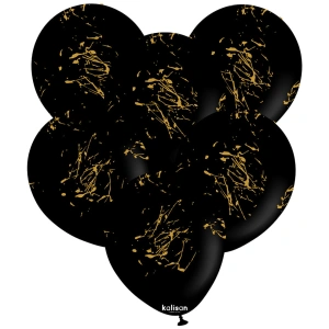 SET 25 Baloane latex 30cm Negre print Splatter Gold - Img 2