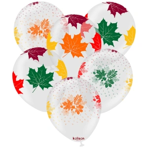 SET 25 Baloane latex 30cm Transparente cu print Frunze - Img 2