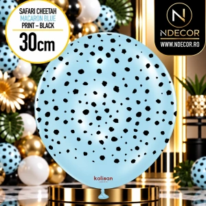 Baloane latex 30cm Safari Cheetah - Macaron Blue Print Colour - Black