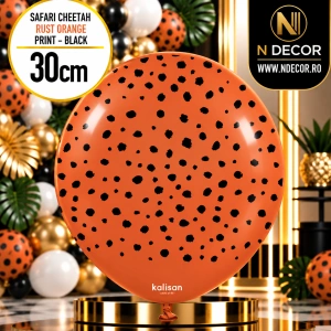 Baloane latex 30cm Safari Cheetah - Rust Orange Print - Black