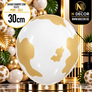 Baloane latex 30cm Safari Country Cow - White (Print: Gold)