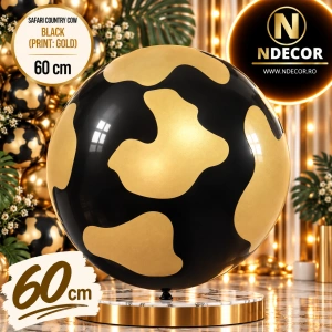 Balon Latex jumbo 60cm Safari Country Cow - Black (Print: Gold)
