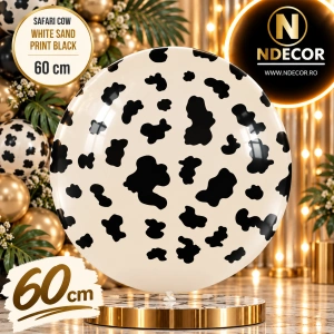 Balon latex jumbo 60cm Safari Cow - White Sand Print - Black